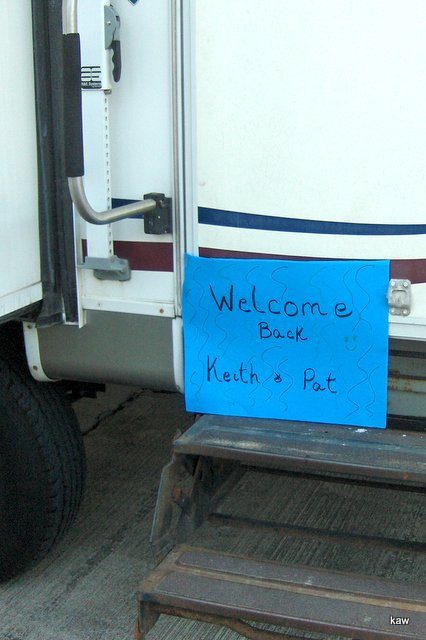 Photo of sign welcoming us back home to our former park in Rockport, TX!